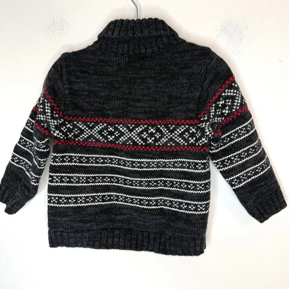 Old Navy Baby Boy Fair Isle Holiday Sweater In Gray Red White Size 6-12 Months